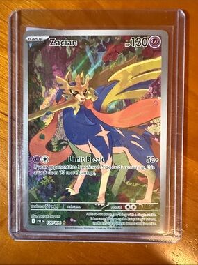Zacian Full-Art Pokémon Card - Blue, Gold, Pink Accents